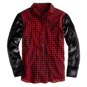 J. Crew Collection Sequin Sleeve Shirt Buffalo Plaid